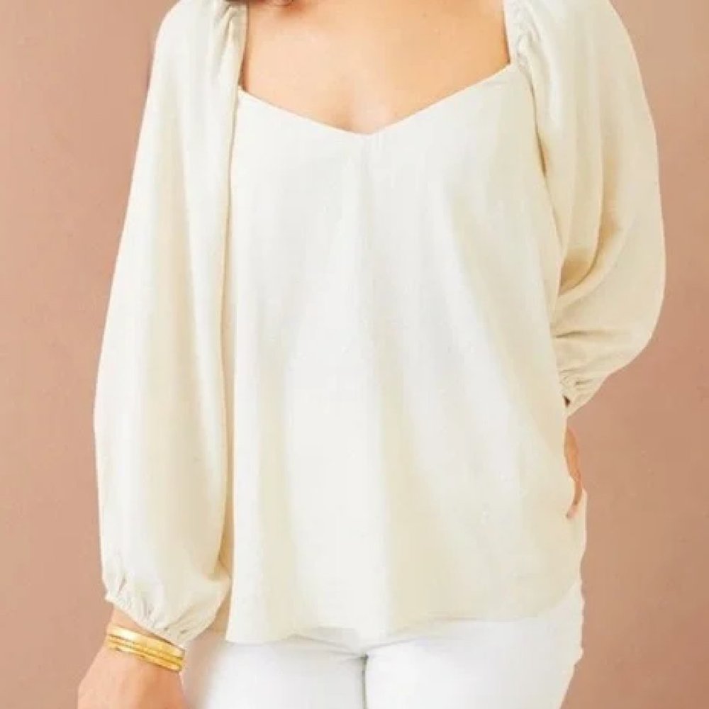 Pomander Place Palm Linen Pippa Puff Sleeve Blouse